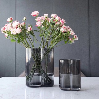 Lọ hoa thủy tinh đôi phong cách Bắc Âu 2 màu xám khói, nâu  Lọ hoa decor trang trí