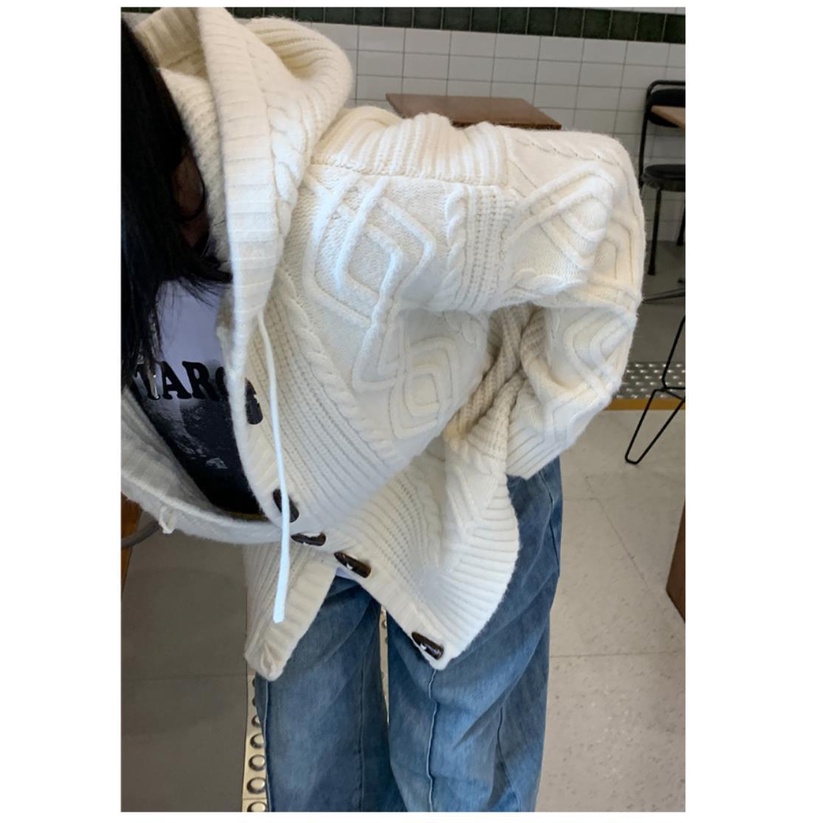 [Spot] Áo Khoác cardigan Dệt Kim Dày Dáng Rộng Cài Nút Sừng Thời Trang Thu Đông Phong Cách Hàn Quốc Cổ Điển