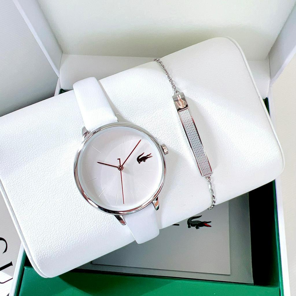Đồng hồ nữ dây da Set Lacoste White Tone