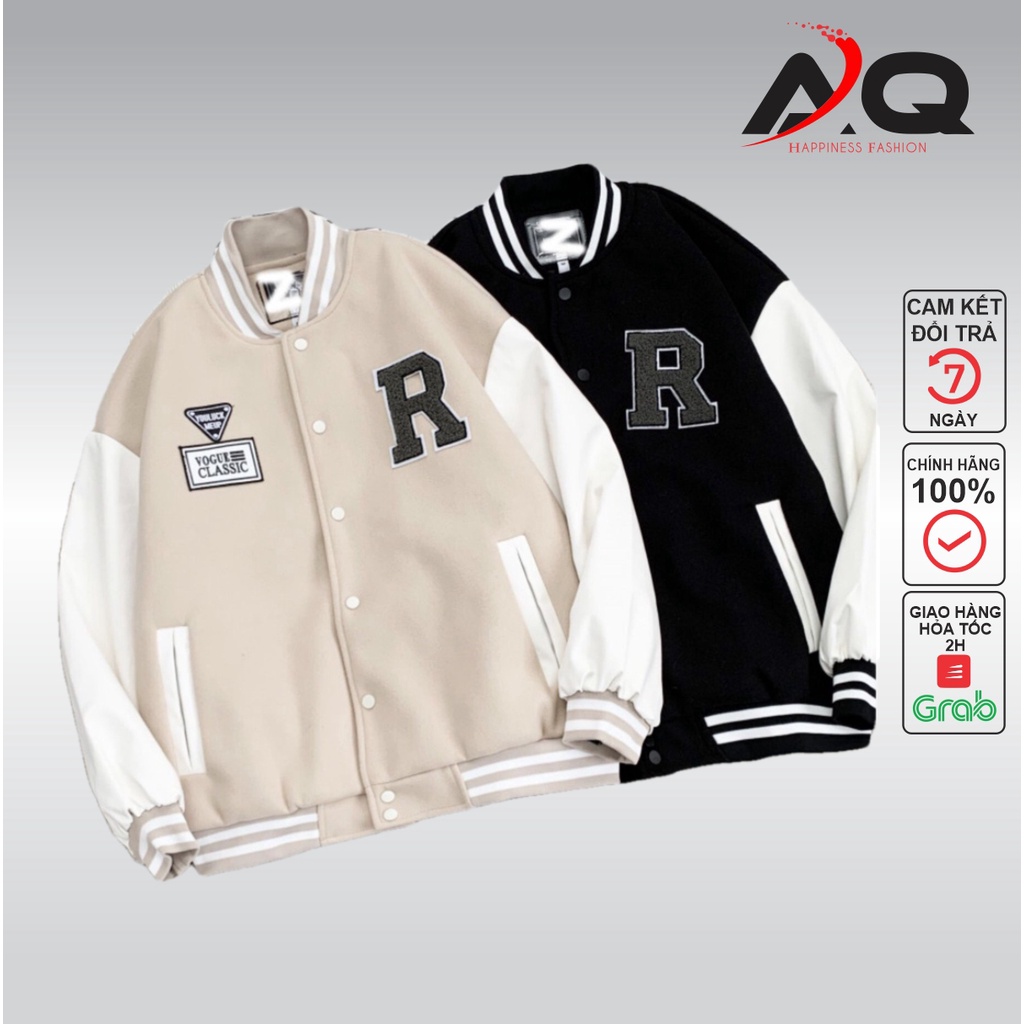 Áo Khoác bomber da lộn thêu chữ R cao cấp Áo Khoác Kaki Đẹp Nhiều Màu Cực Chất Phong cách Hàn Quốc - QSTORE