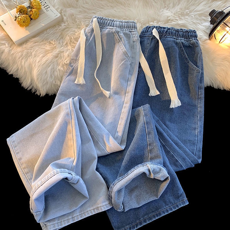 Quần Jeans Dây Rút Ống Rộng Phong Cách Retro Mỹ Thời Trang Mới