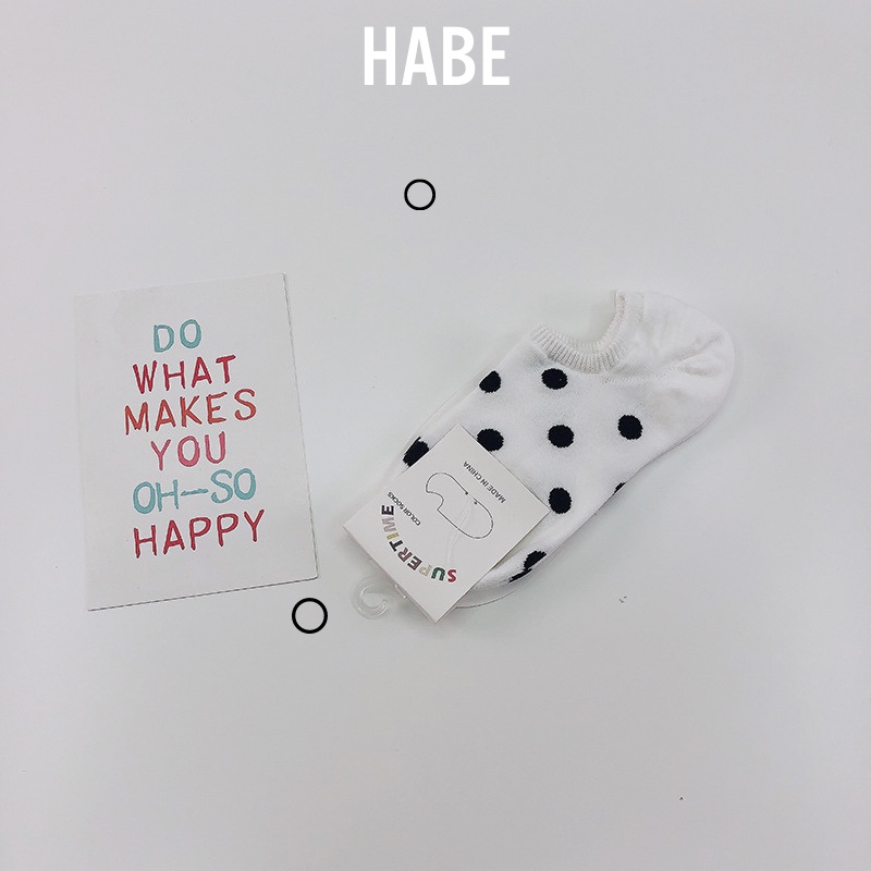 Tất vớ cổ ngắn đi giày lười hoạ tiết chấm bi chất cotton mềm mịn Hàn Quốc HABE
