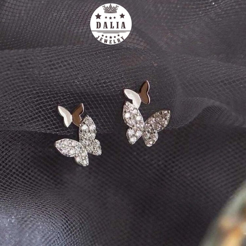 Bông tai bướm bạc thật 925 DaLiA Jewelry khuyên tai bạc nạm đá sáng lấp lánh