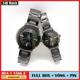 Đồng Hồ Đôi Nam Nữ Halei Cao Cấp Dây Đen Mặt Đen Quà Tặng Tình Yêu