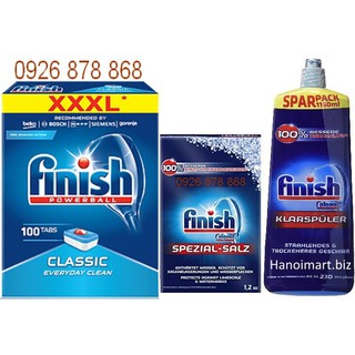 Combo classic 100 viên Finish+ nước bóng 1150ml +1.5kg muối rửa bát dùng cho máy rửa bát chén
