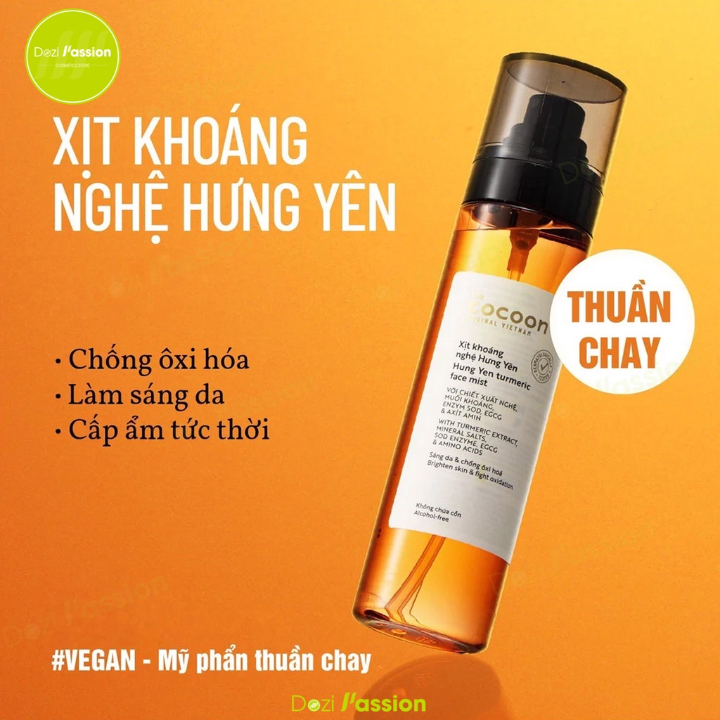 Xịt Khoáng Cocoon Chiết Xuất Nghệ Hưng Yên Làm Sáng Da, Mờ Thâm, Ngăn Ngừa Lão Hóa - Hung Yen Turmeric Face Mist 130ml