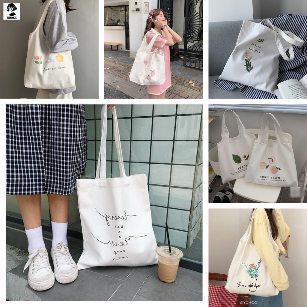 Túi tote Vải canvas mềm Đẹp Cực Hot có khóa miệng đựng vừa a4 tặng quà xinh