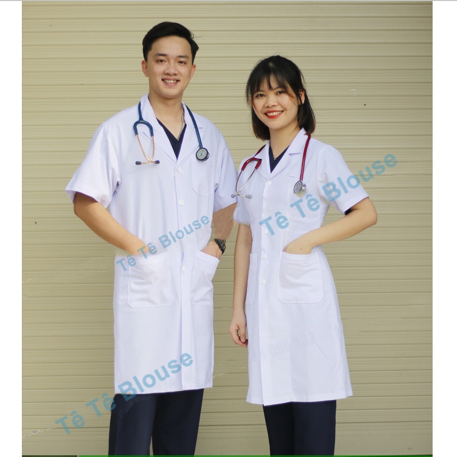 Áo Blouse Dài Ngang Gối, Cộc Tay Nam Nữ, Áo Choàng Bác Sĩ, Phòng Thí Nghiệm, Thẩm Mỹ Viện, Vải Kaki dày và Thô