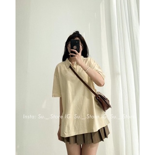 Áo pull trơn chất thô mặt tuyết tay lỡ cổ polo basic