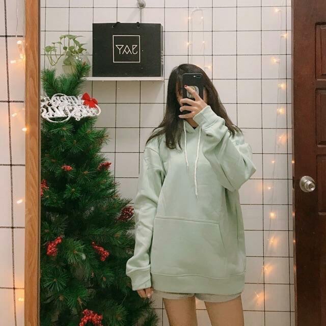 Áo Hoodie Trơn Tay Dài Túi Bụng Unisex Clip Thật