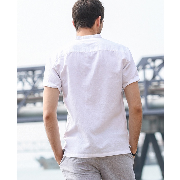 Áo nam cổ tầu linen mềm mát thích hợp mùa hè, thời trang phong cách trẻ