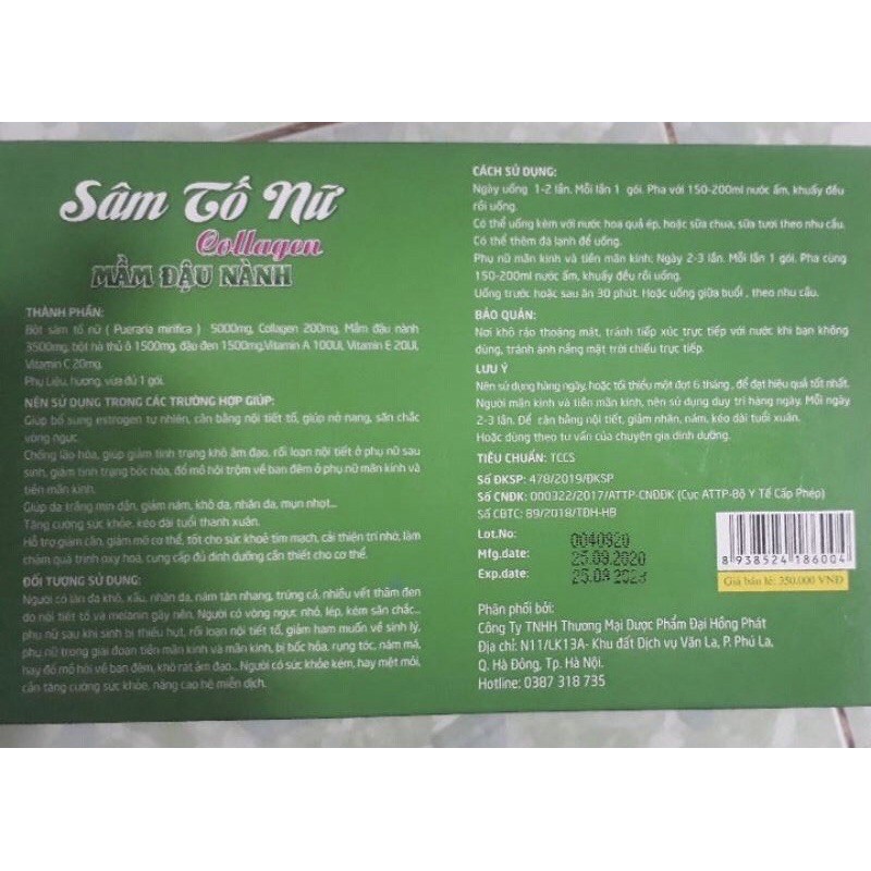Sâm Tố Nữ Collagen Mầm Đậu Nành-  Giúp Bổ Sung Estrogen, Giúp Nở Ngực, Cân Bằng Nội Tiết Tố, Giảm Thâm, Mờ Nám, | BigBuy360 - bigbuy360.vn