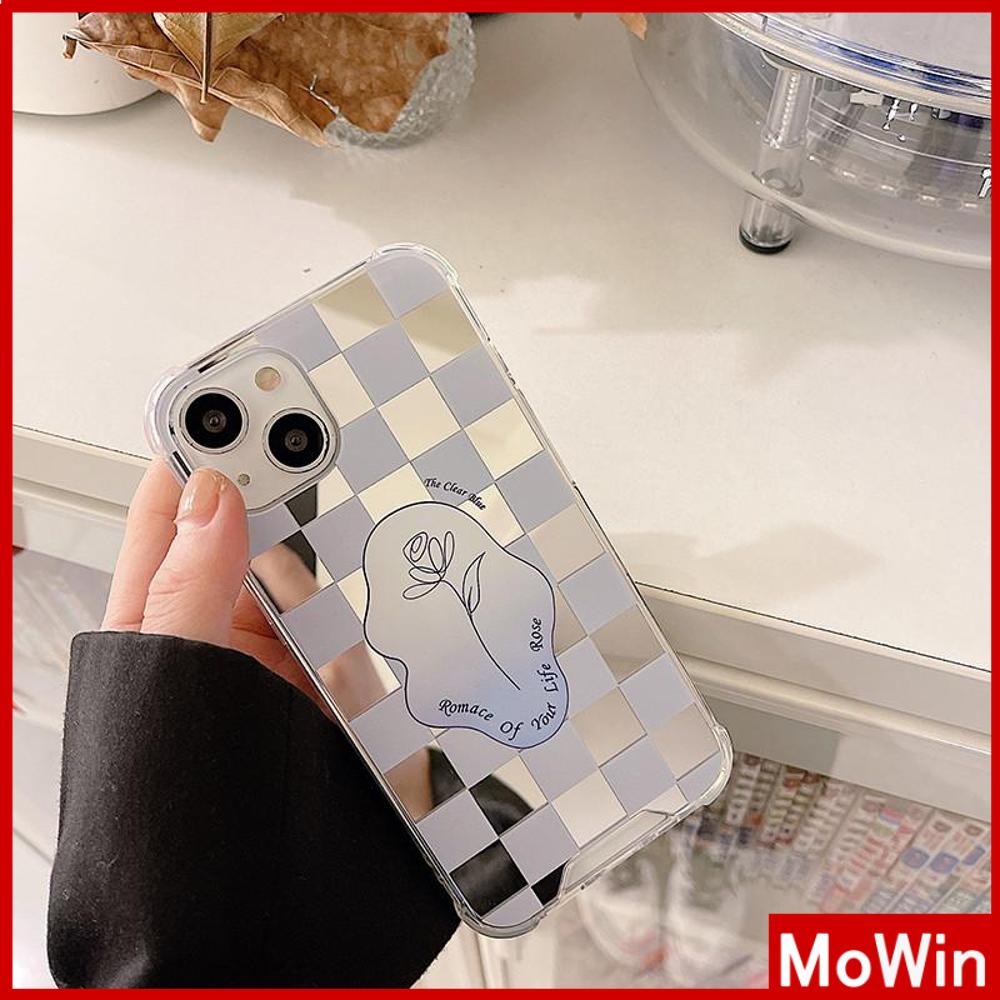 iPhone Case Luxury Acrylic Mirror Airbag Shockproof Protection Camera Checkerboard Check Rose Flower Compatible For iPhone 11 Pro Max 13 Pro Max 12 Pro Max 7Plus XS Max
