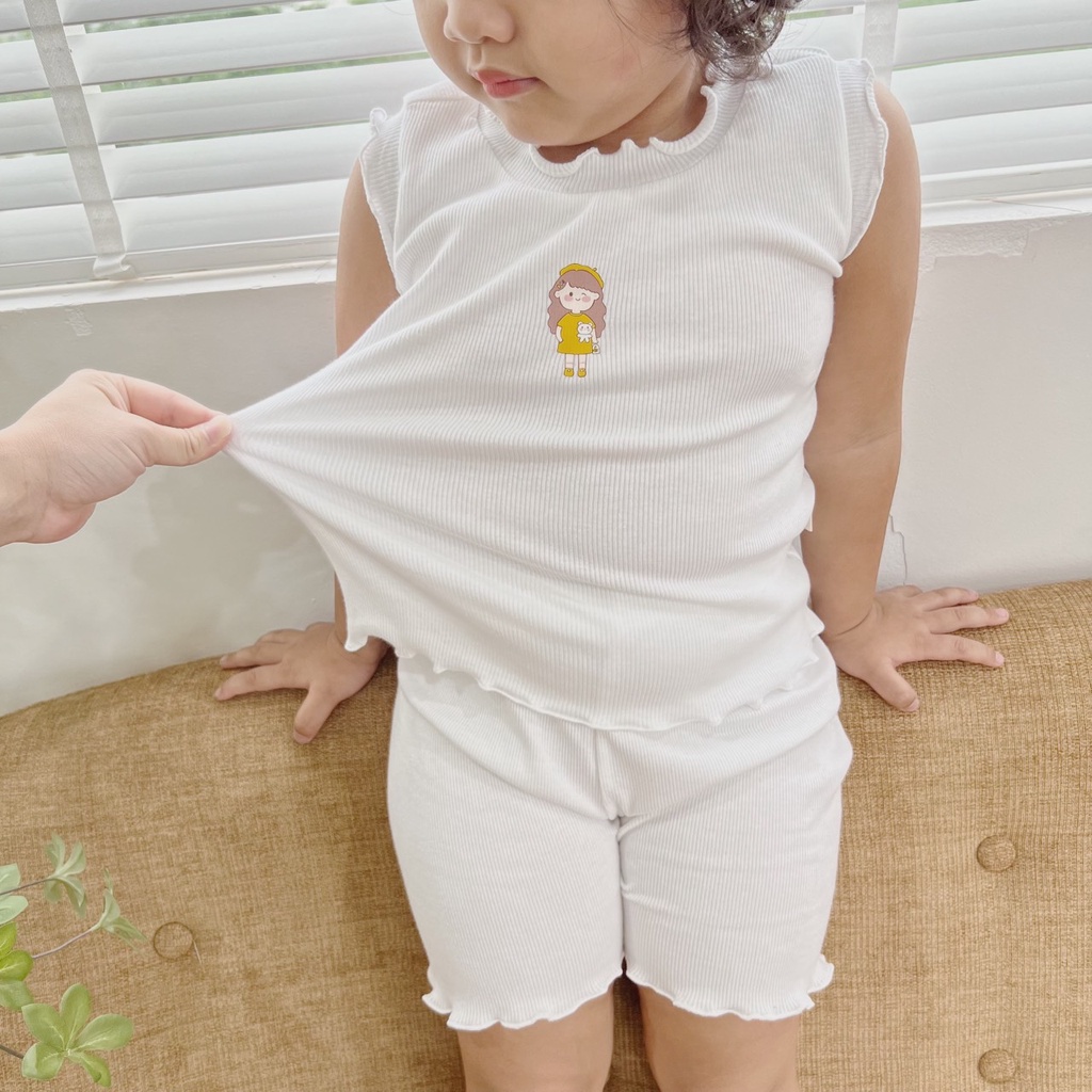 Bộ thun tăm ba lỗ cho bé gái, bộ sát nách bánh bèo xinh xắn Beemo