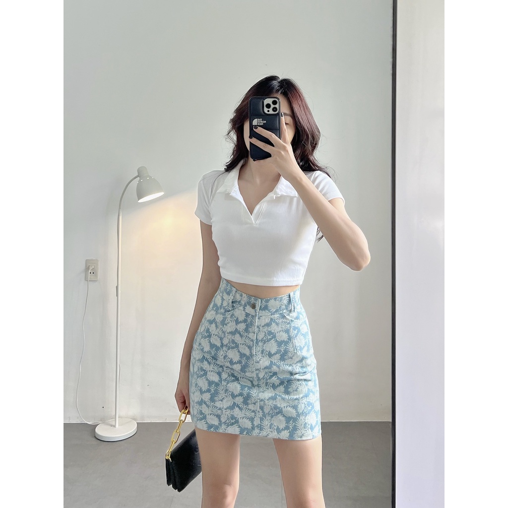 Chân váy HHVINTAGE kiểu lưng cao, hoạ tiết