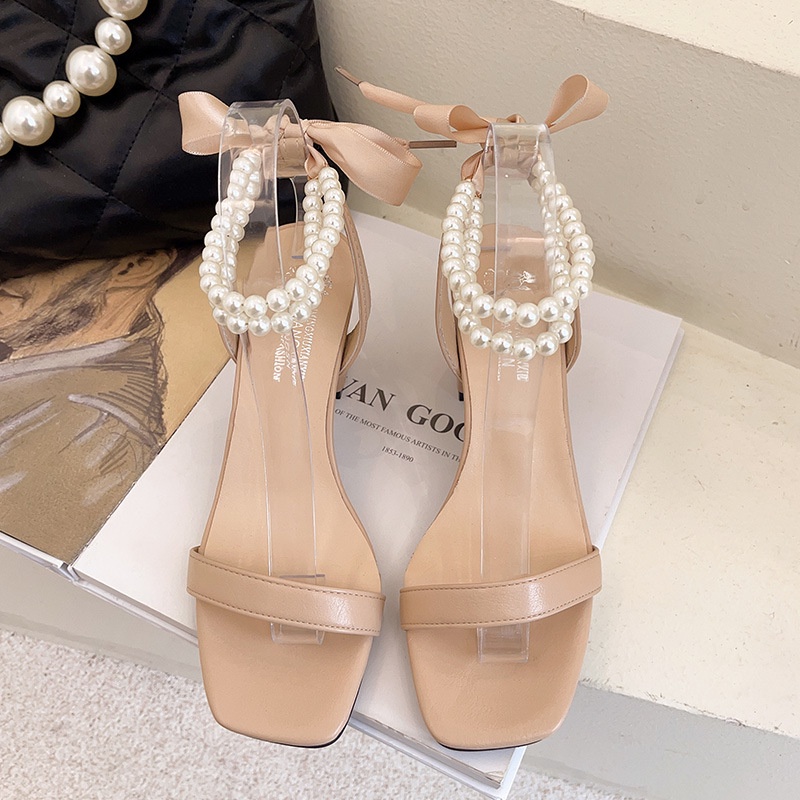 Giày Sandal Quai Ngang XALI 5 phân Quai Ngọc Công Sở Bánh Bèo Tiểu Thư, Giày Cao Gót Nữ Đế Vuông Thắt Nơ Lụa Gót Cao 5cm
