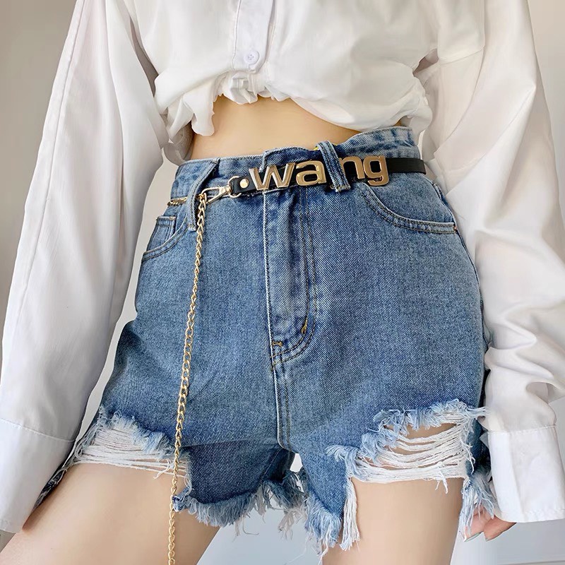 Thắt lưng da mix sợi xích Thắt lưng WANG 2 màu