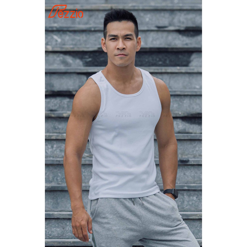 Áo tanktop gym, áo 3 lỗ thun gân , áo tập gym nam thun cotton Fezzio chính hãng