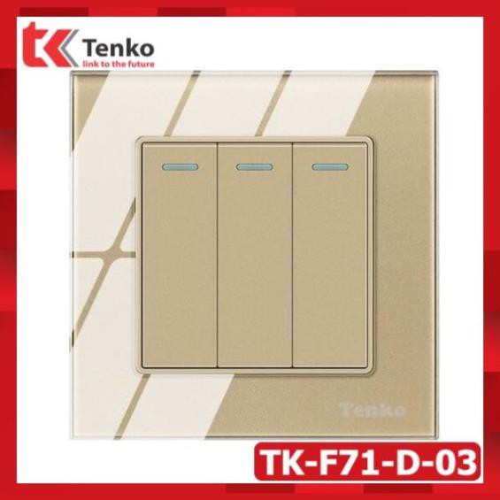 Công Tắc 3 Âm Tường Mặt Kính Cường Lực Chống Xước - Chống Va Đập Thương Hiệu Nhật Tenko TK-F71-D-03 Màu Vàng