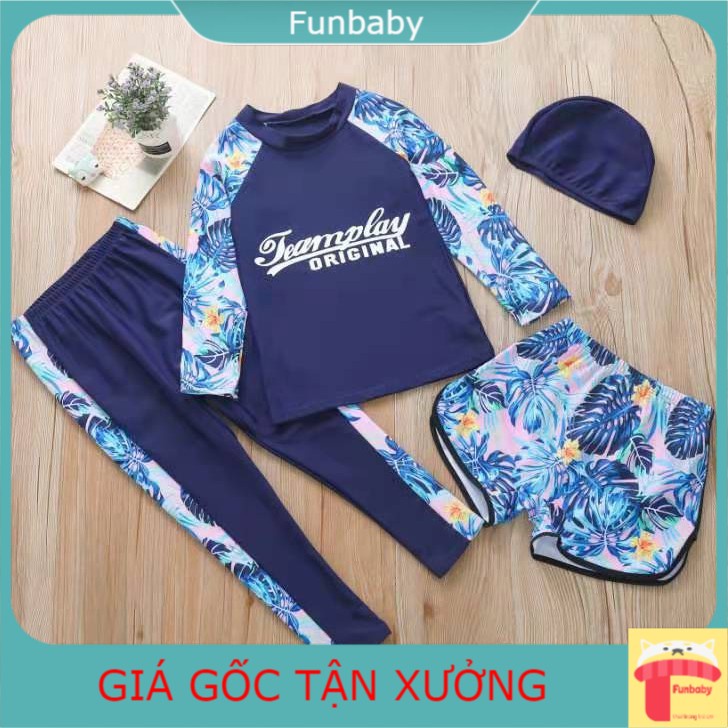 Bộ bơi bé trai và bé gái 3-14 tuổi rời 4 chi tiết, Đồ bơi cho bé cao cấp vải co giãn cực tốt