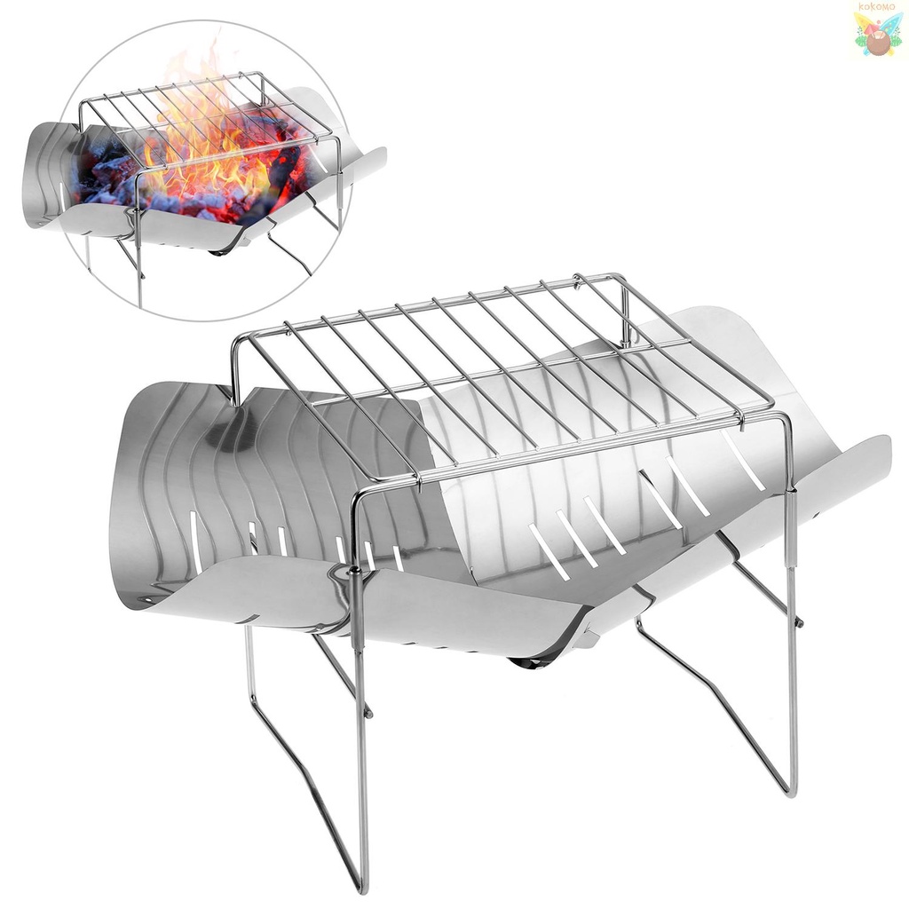 Lò Nướng Bbq 2 Trong 1 Bằng Thép Không Gỉ Có Thể Gấp Gọn Tiện Dụng Mang Theo Du Lịch Cắm Trại