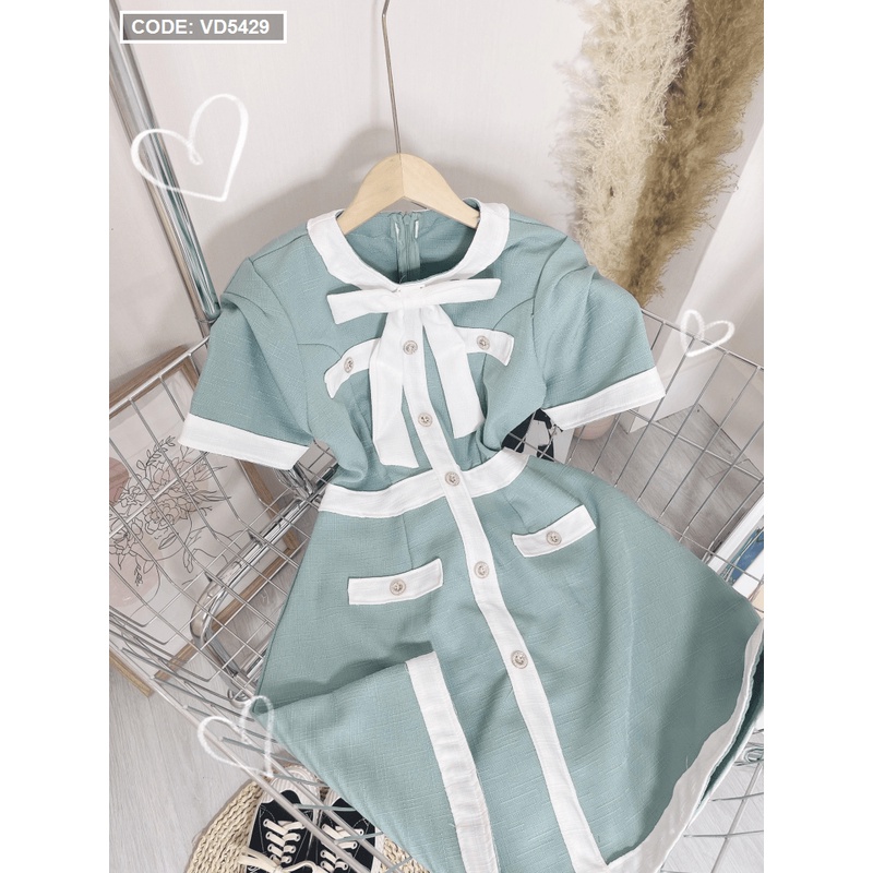 Đầm dự tiệc phối cổ nơ 3 màu Trắng , Xanh, Hồng | BigBuy360 - bigbuy360.vn