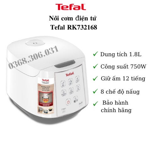 [ Xả kho] Nồi cơm điện tử Tefal RK732168 1.8L 750W 8 chương trình nấu công nghệ 3D nấu nhanh và giữ ấm lâu