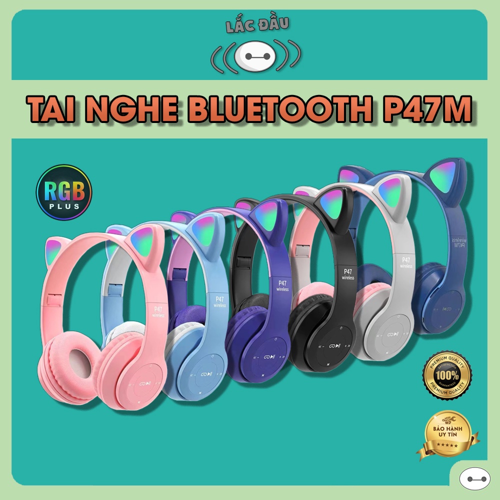 TAI NGHE MÈO BLUETOOTH P47M DỄ THƯƠNG MÀU SẮC
