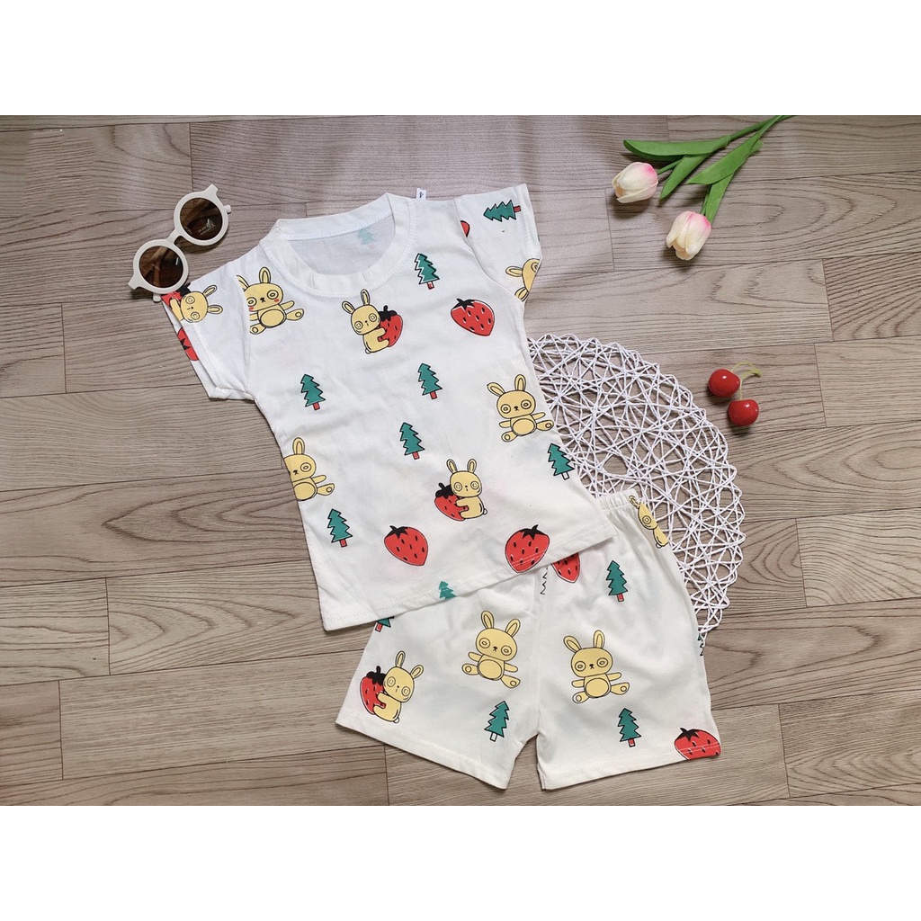 [MẪU MỚI] BỘ CỘC TAY CHẤT COTTON MỀM MÁT HỌA TIẾT THỎ DÂU SIÊU CƯNG CHO BÉ YÊU 6-18KG. XƯỞNG MAY BIBO