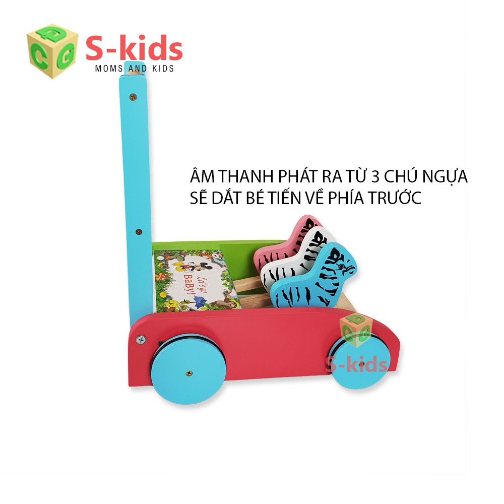 Đồ Chơi Trẻ Em Thông Minh, Xe tập đi bằng gỗ 3 con ngựa cho bé.