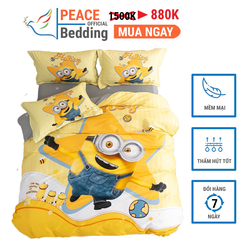 Bộ Chăn Ga Gối Cotton 100% Mẫu Minion Hariey Mềm Mịn Thoáng Mát Thấm Hút Tốt Cho Đệm 1m2 m4 m6 m8 2m 2m2