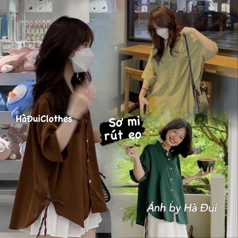 Áo Sơ Mi Dây Rút Hông Tay Lỡ Mặc Đi Học Đi Làm Chất Mát Mặc Mùa Hè
