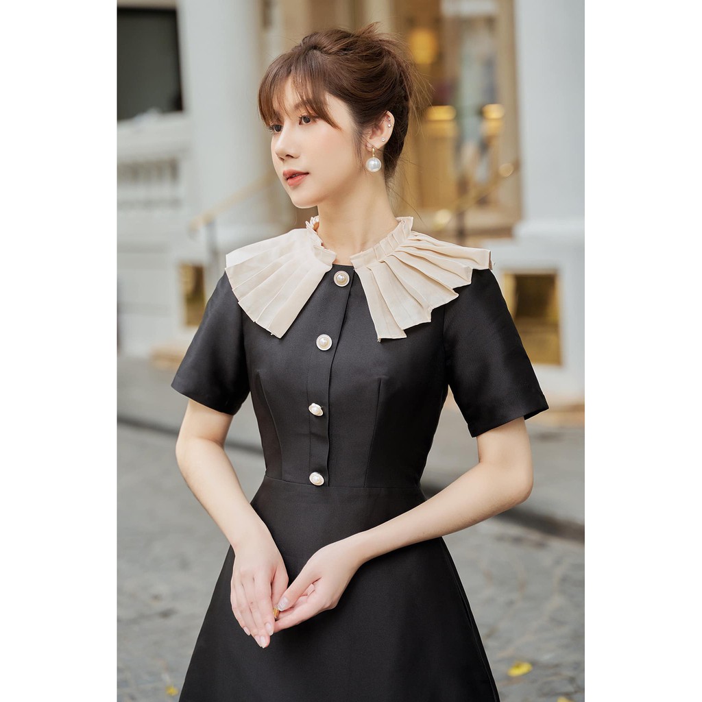 LAVIEM - Đầm đen cổ xếp li Almira | BigBuy360 - bigbuy360.vn