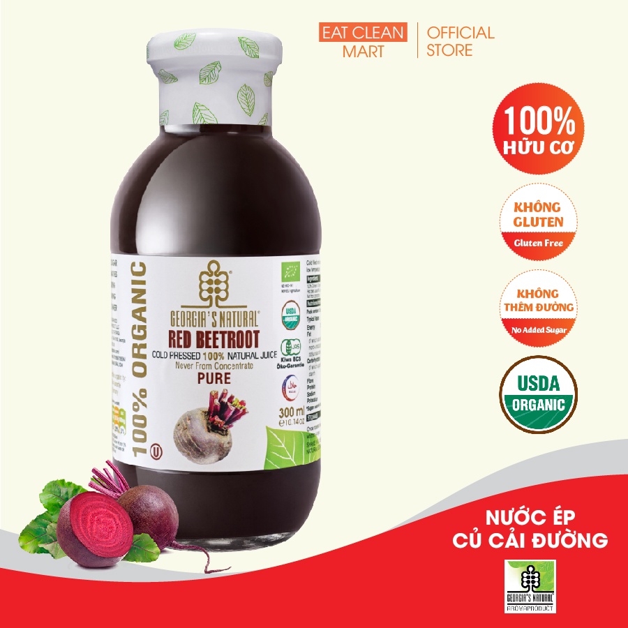Nước Ép 100% Hữu Cơ Củ Dền Đỏ Beetroot Georgia's Natural - ORGANIC Pure Red Beetroot - 300ml & 750ml