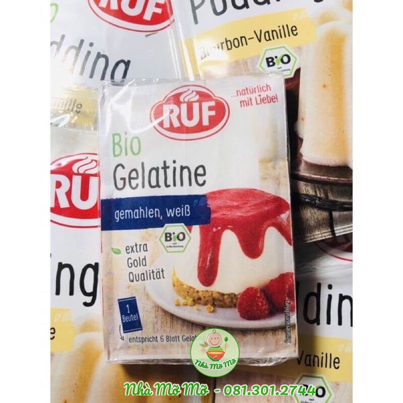 Bột gelatine hữu cơ Ruf Đức 9g Gelatin Làm Thạch Pudding Cho Bé Ăn Dặm Date 2025 - Nhà Mỡ