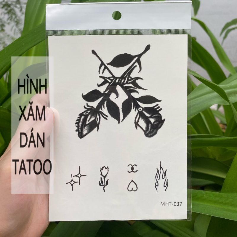 Hình xăm hoa hồng chéo ký hiệu nhỏ ngón tay MHT37, size bàn tay to &lt; 12x16cm. Boss tatoo - xăm dán tạm thời