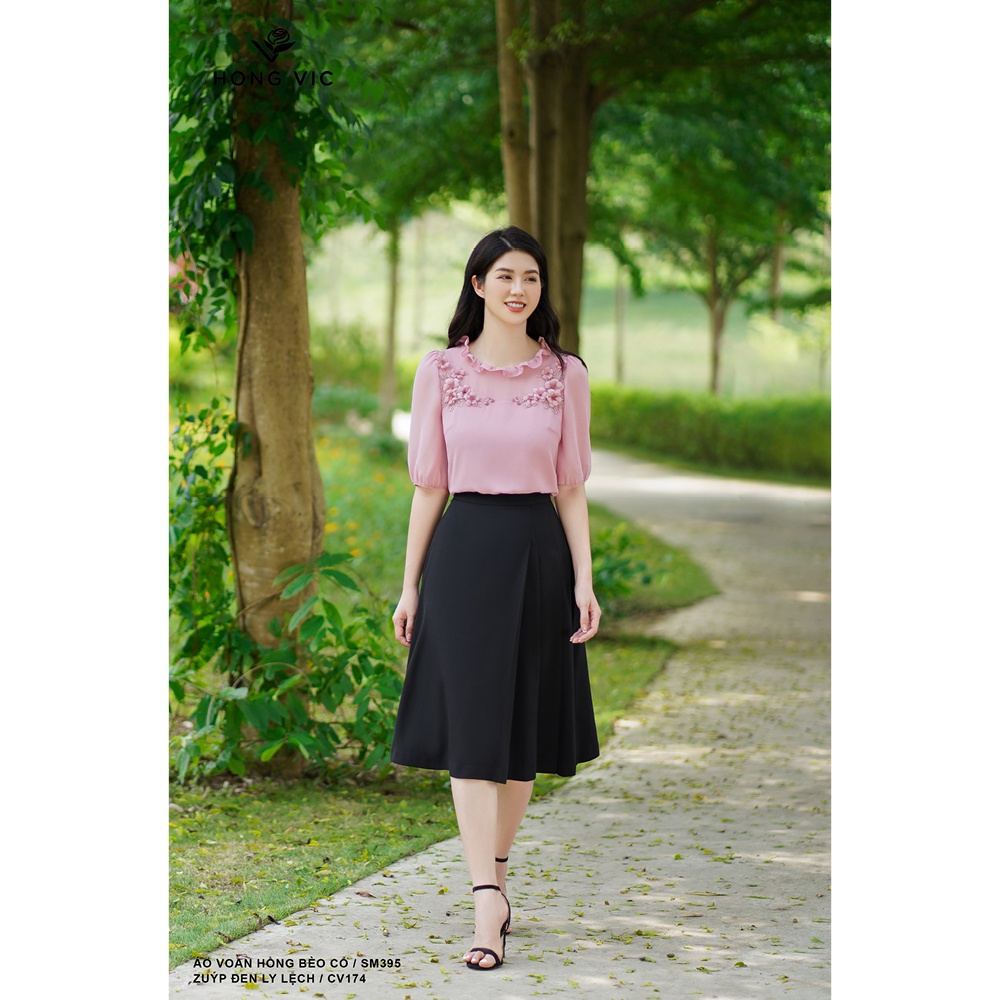 Chân váy nữ thiết kế Hong Vic đen ly lệch CV174