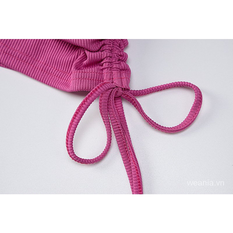 Set áo ống + chân váy rút dây màu trơn quyến rũ