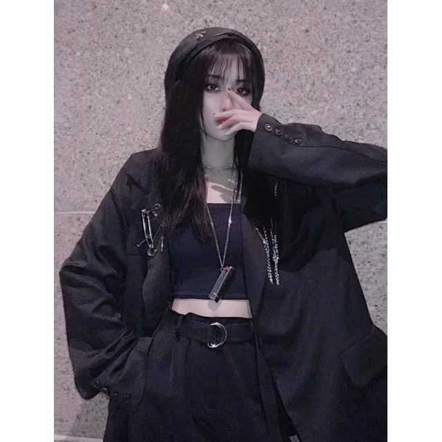 [ ORDER ] Áo blazer đen kèm phụ kiện chuỗi + ghim băng unisex Ulzzang siêu chất | BigBuy360 - bigbuy360.vn