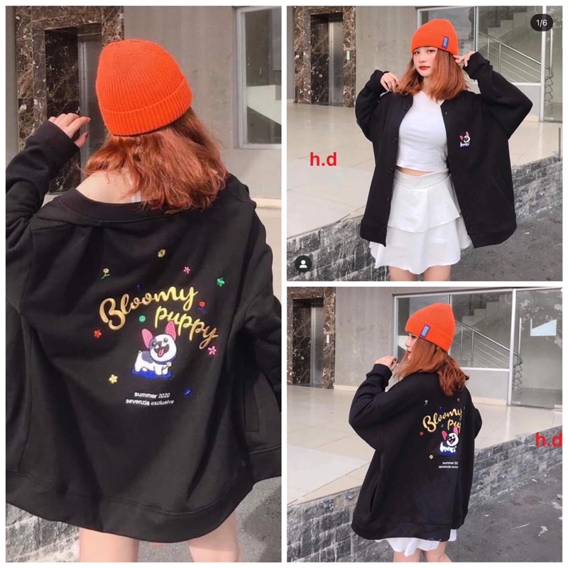 Áo khoác cadigan Cún Pupchất nỉ bông có cúc dọc áoUnisex áo mùa đông nữphong cách hàn quốc