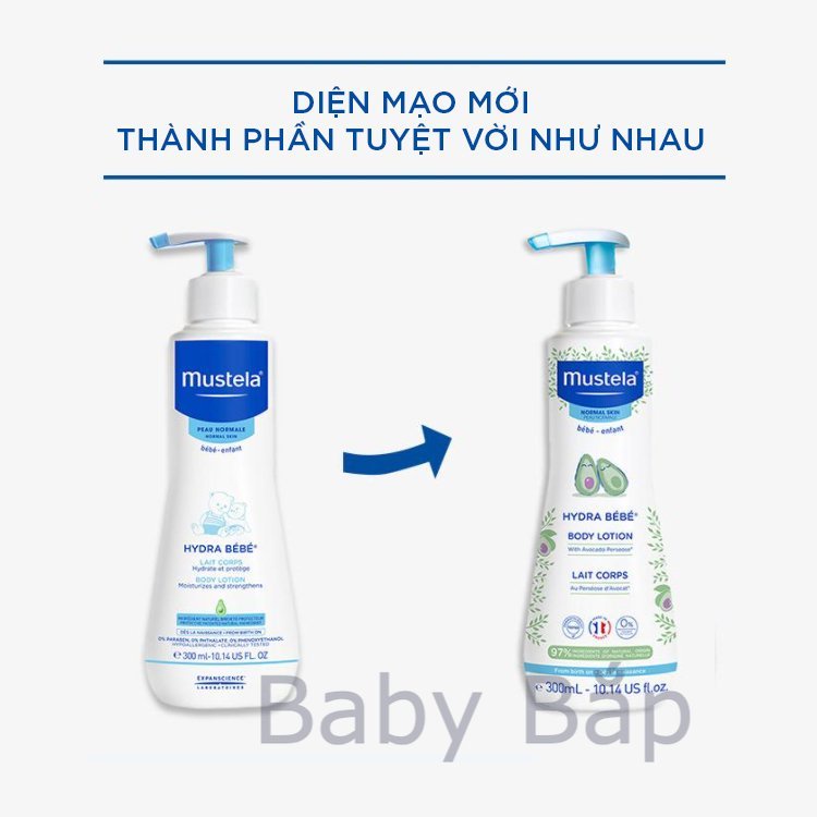 Kem Dưỡng Da Toàn Thân Cho Trẻ Sơ Sinh &amp; Em Bé Da Thường Lotion Dưỡng Thể Da Thường Mustela Hydra Bebe Body Lotion 300ml