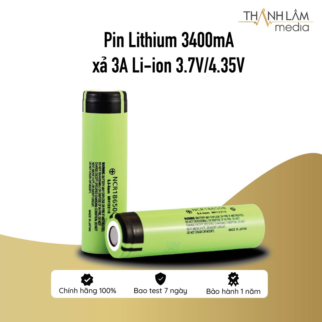 Pin Lithium NCR18650B mới dung lượng 3400mAh (quả) - pin loa bluetooth, đèn led, laptop...