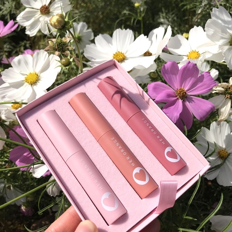 Set son kem lì 3 cây Herorange Tết vỏ hồng phấn 3Cx Slim Lip Gloss Kit Senabeauty