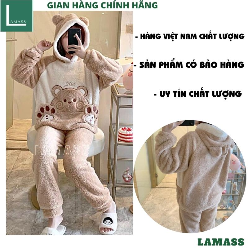 Bộ Lông chuột bàn tay mặc nhà nữ siêu xinh kute dễ thương , bộ ngủ lông cừu hàn quốc xịn xò - LAMASS