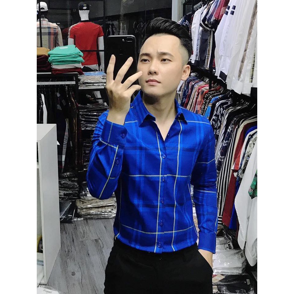 Áo Sơ Mi Nam Dài Tay Họa Tiết Caro 1 Cao Cấp, Áo Sơ Mi Vải Lụa Dáng Ôm Form Body, T-man | BigBuy360 - bigbuy360.vn