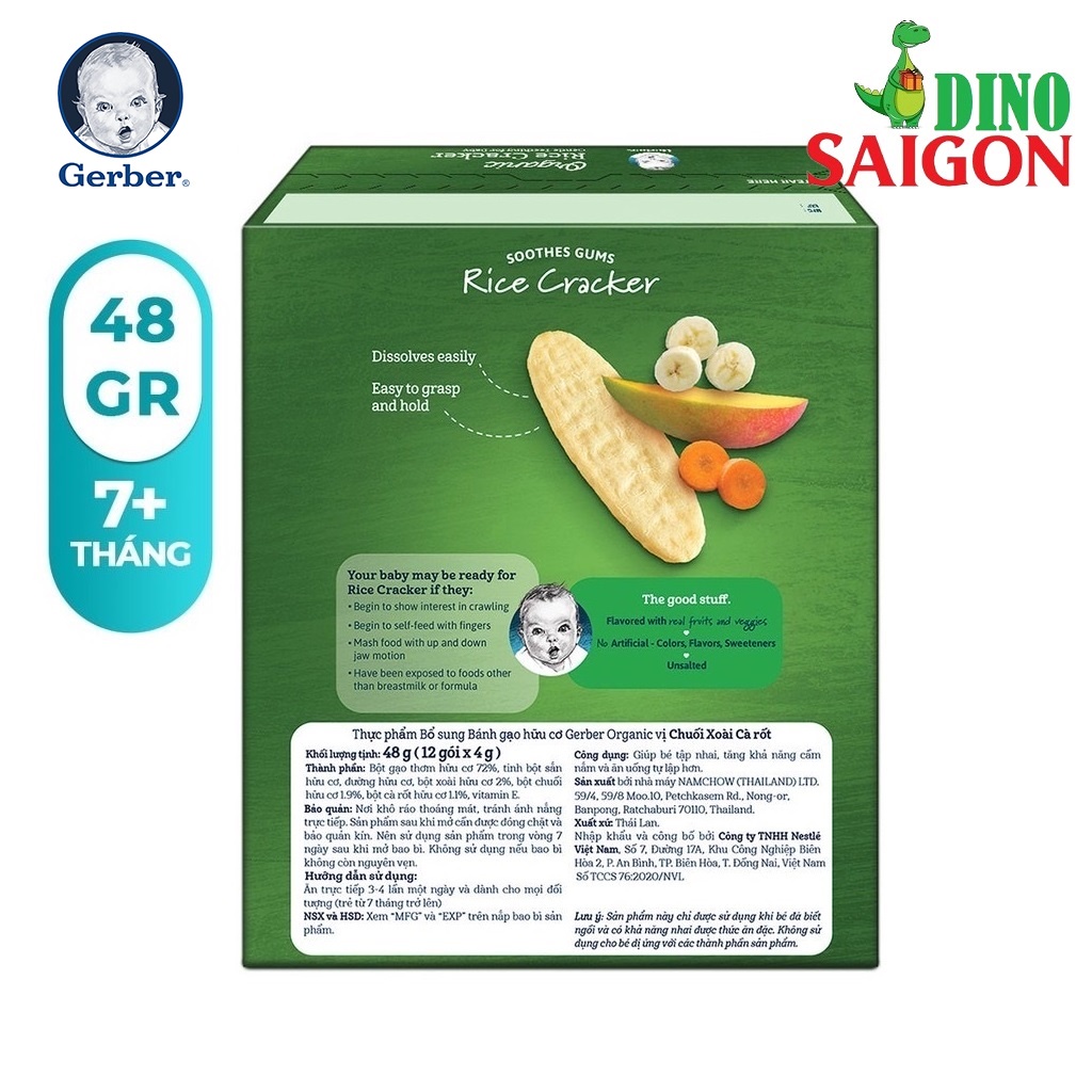 Bánh Gạo Ăn Dặm Gerber Hộp 48g Các Vị Việt quất Táo Củ Cải Đỏ, Xoài Chuối Cà rốt, Chuối Đào và Dâu Táo Cải bó xôi