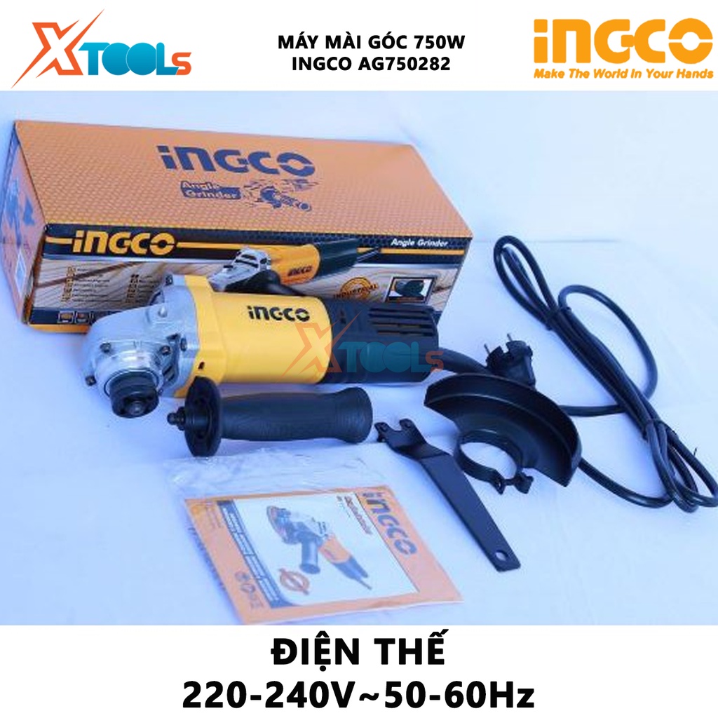 Máy mài góc INGCO AG750282 | máy mài công tắc đuôi - kèm 1 tay cầm phụ, tay cầm chắc chắn, chống trơn trượt [XSAFE][XTOO
