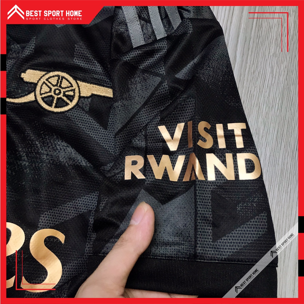 Set quần áo bóng đá Arsenal sân khách Logo thêu 2022/23 - Vải Climacool màu đen form Âu - In ấn tên số theo yêu cầu