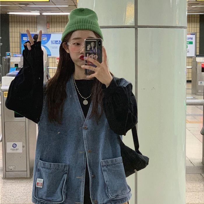 Áo Khoác Denim Không Tay Dáng Rộng Phong Cách Hàn Quốc Thời Trang Xuân Hè Hàng Mới Dành Cho Học Sinh 2022