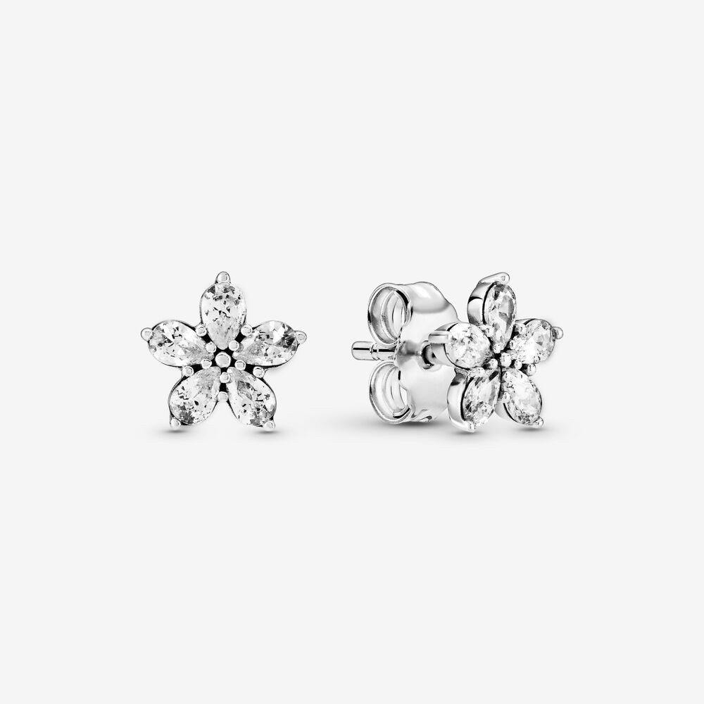 PANDORA Bộ Vòng cổ + Bông Tai Mạ Bạc 925 Hình Bông Tuyết Xinh Xắn